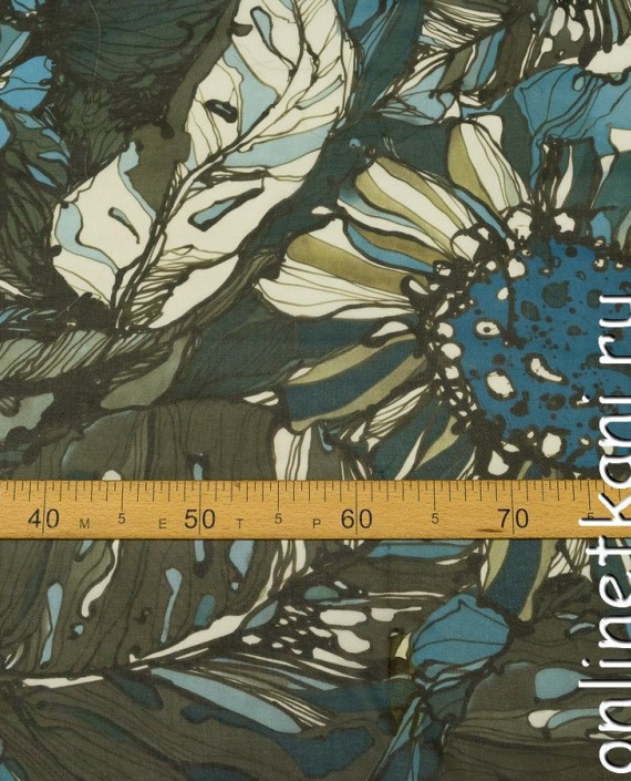 Ткань Шифон Набивной 0383 цвет хаки цветочный картинка 1