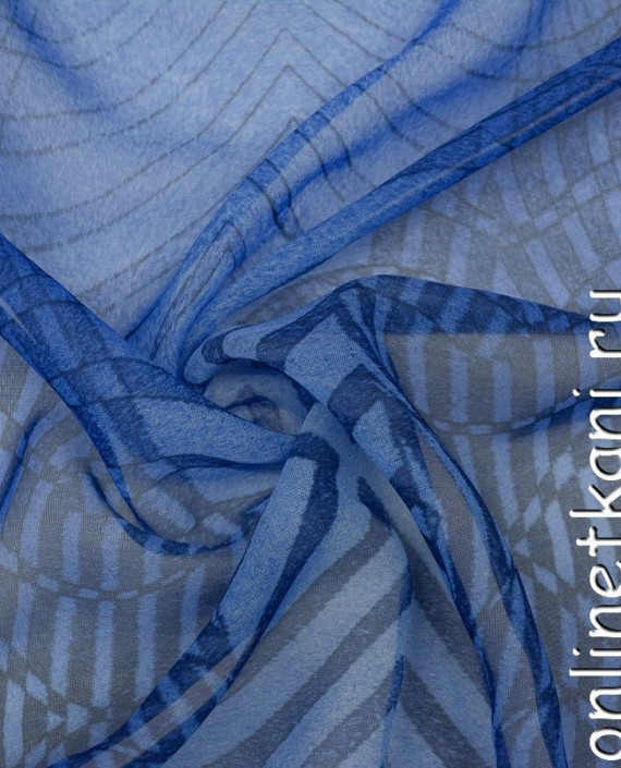 Ткань Шифон Набивной 0380 цвет синий в полоску картинка