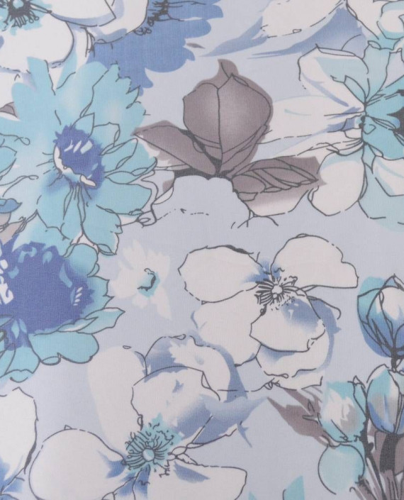 Ткань Шифон Принт 0419 цвет голубой цветочный картинка