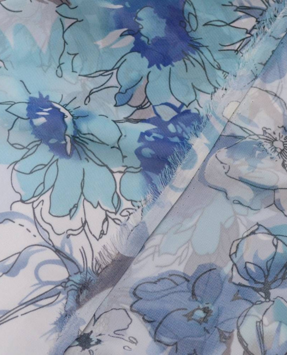 Последний отрез-3м Ткань Шифон Принт 10419 цвет голубой цветочный картинка 2