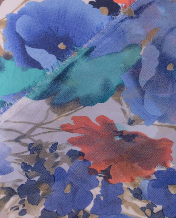 Ткань Шифон Принт 0424 цвет синий цветочный картинка 2