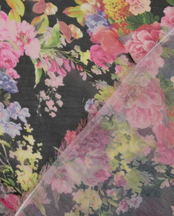 Последний отрез-1.9м Ткань Шифон Принтованный 10431 цвет разноцветный цветочный картинка 1