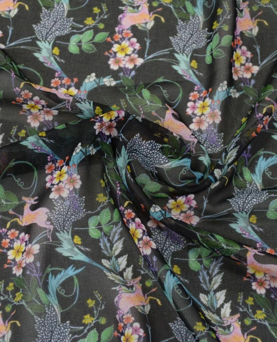 Последний отрез-3.4м Ткань Шифон Принтованный 10435 цвет разноцветный цветочный картинка