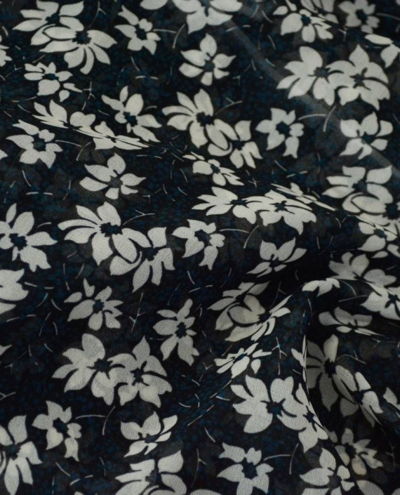 Ткань Шифон Принт 0437 цвет синий цветочный картинка