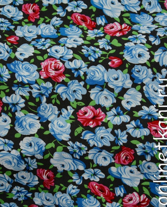 Ткань Штапель 071 цвет голубой цветочный картинка