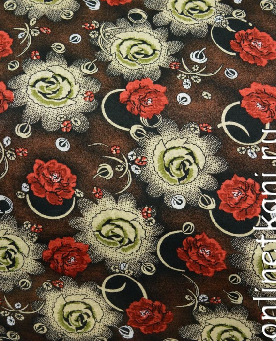 Ткань Штапель 079 цвет коричневый цветочный картинка