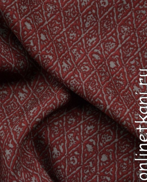 Ткань Штапель 082 цвет бордовый геометрический картинка 2