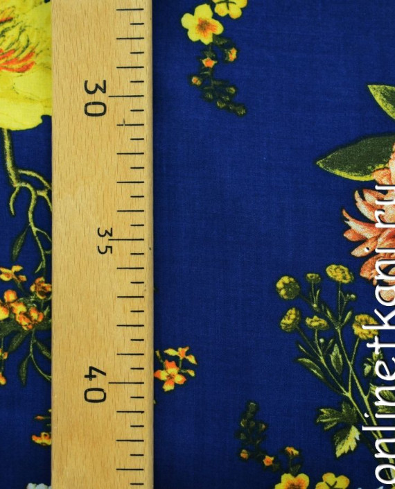 Ткань Штапель 086 цвет синий цветочный картинка 1
