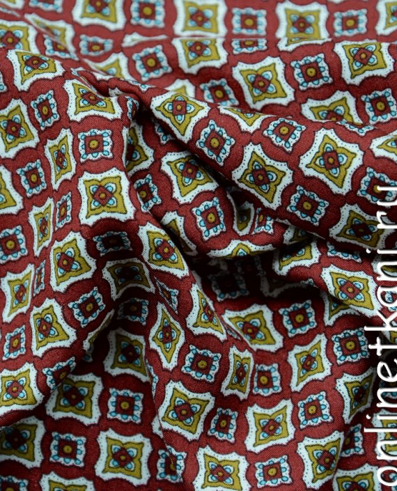 Ткань Штапель 101 цвет бордовый геометрический картинка 2