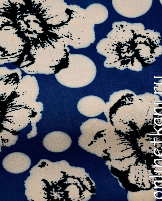 Ткань Штапель 131 цвет синий цветочный картинка