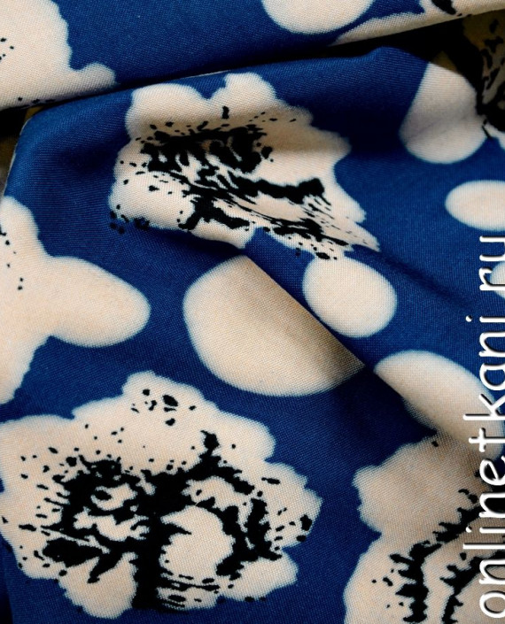 Ткань Штапель 131 цвет синий цветочный картинка 2