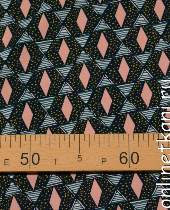 Ткань Штапель 184 цвет синий геометрический картинка 1