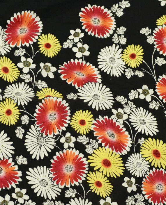 Ткань Штапель Принт 312 цвет черный цветочный картинка