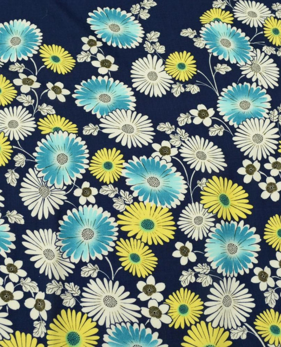 Ткань Штапель Принт 313 цвет синий цветочный картинка