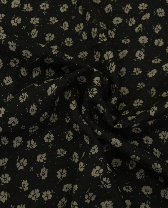 Ткань Штапель Принт 318 цвет черный цветочный картинка