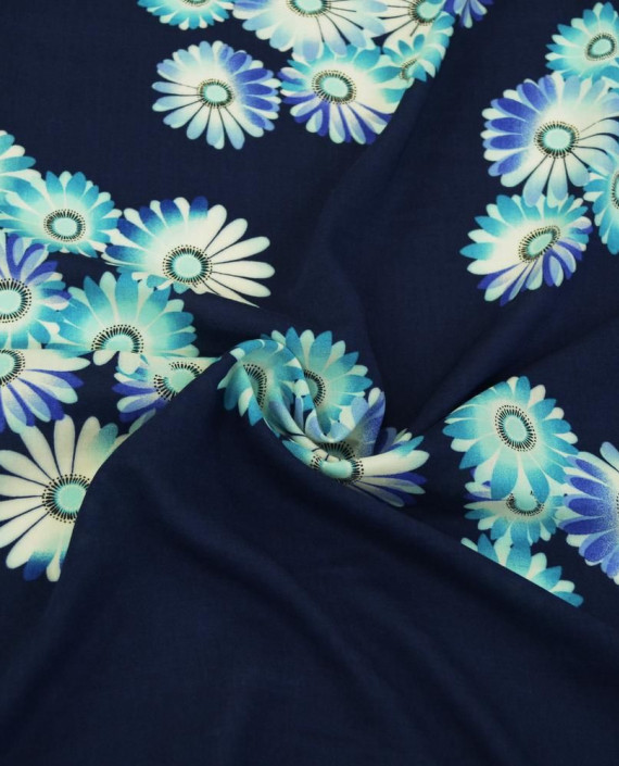Ткань Штапель Принт 319 цвет синий цветочный картинка