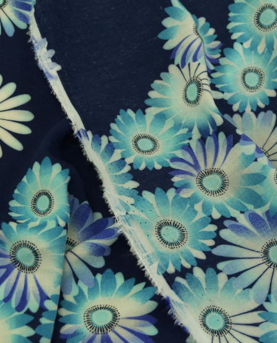 Ткань Штапель Принт 319 цвет синий цветочный картинка 1