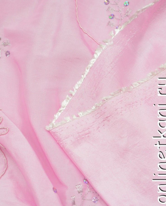 Ткань Тафта 021 цвет розовый цветочный картинка 1