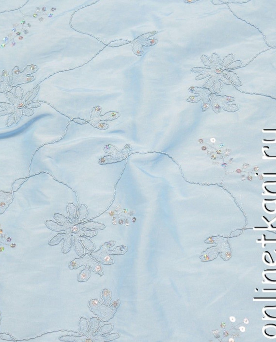 Ткань Тафта 027 цвет голубой цветочный картинка