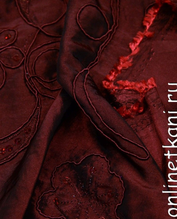 Ткань Тафта 030 цвет бордовый цветочный картинка