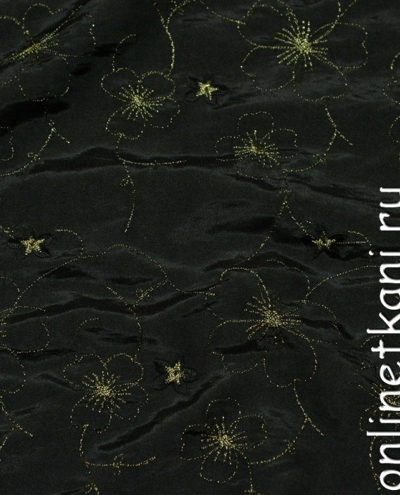 Ткань Тафта 040 цвет черный цветочный картинка