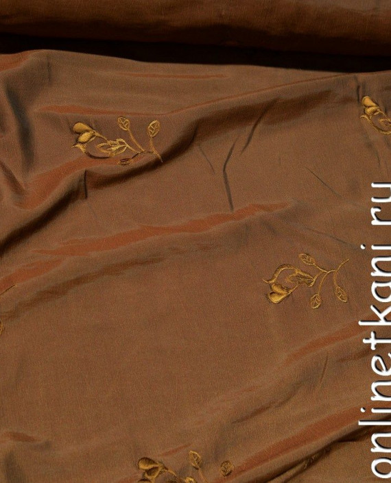 Ткань Тафта 044 цвет коричневый цветочный картинка