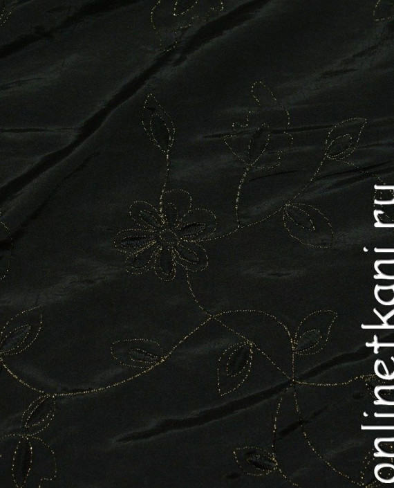 Ткань Тафта 054 цвет черный цветочный картинка
