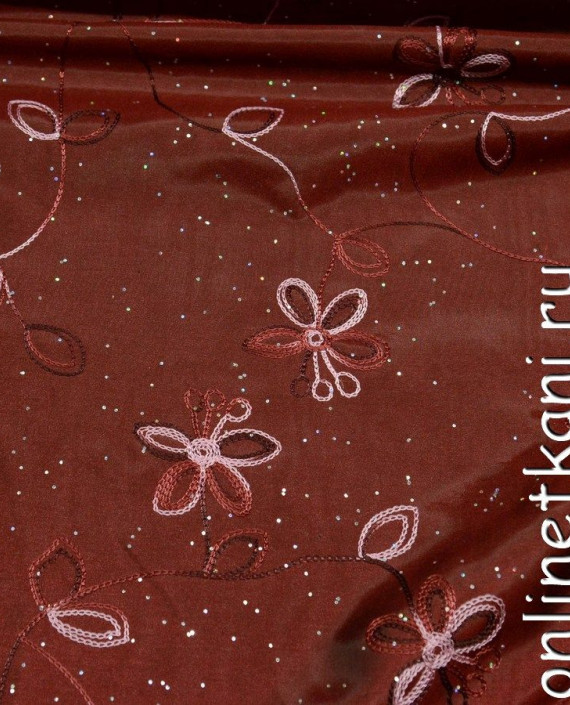 Ткань Тафта 079 цвет бордовый цветочный картинка