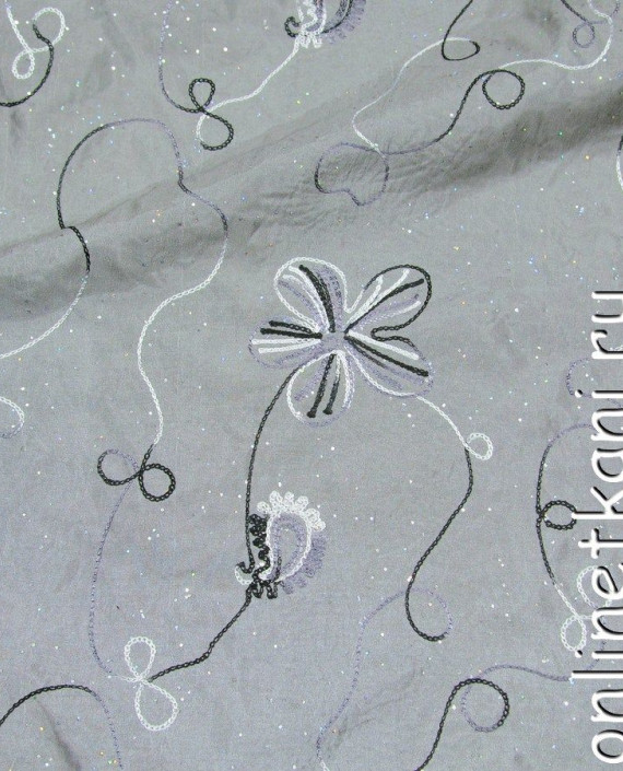 Ткань Тафта 100 цвет серый цветочный картинка