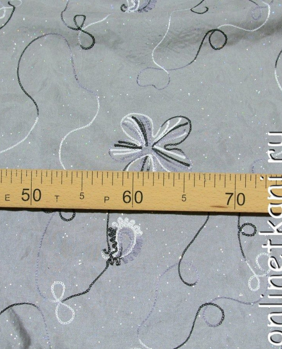 Ткань Тафта 100 цвет серый цветочный картинка 1