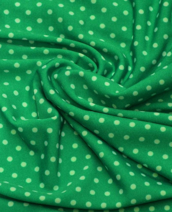 Ткань Трикотаж Принт 1701 цвет зеленый в горошек картинка