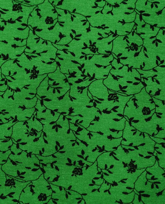 Ткань Трикотаж Хлопковый 1760 цвет зеленый цветочный картинка