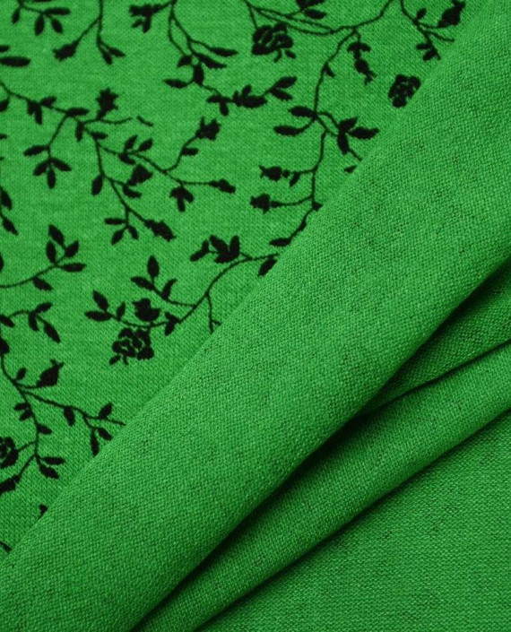 Ткань Трикотаж Хлопковый 1760 цвет зеленый цветочный картинка 1