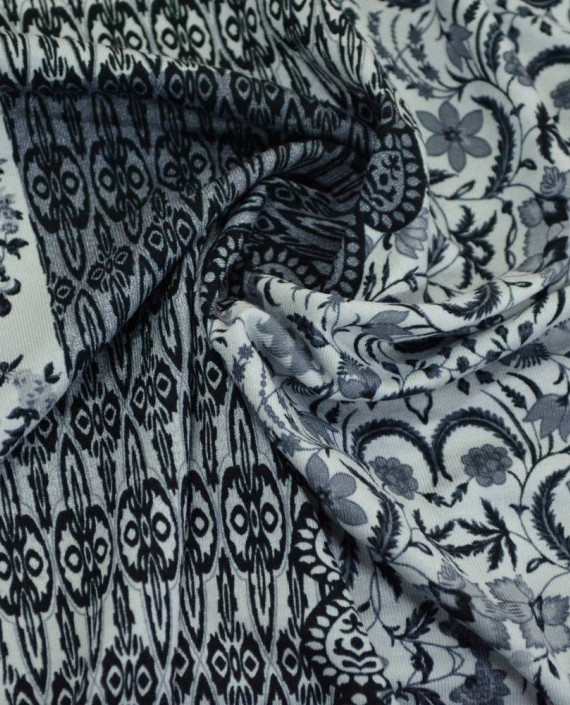 Ткань Трикотаж Принт Вискозный 2271 цвет серый цветочный картинка