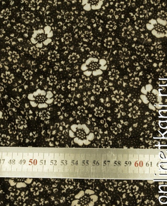 Ткань Трикотаж - последний отрез 5,2м 10066 цвет коричневый цветочный картинка 1