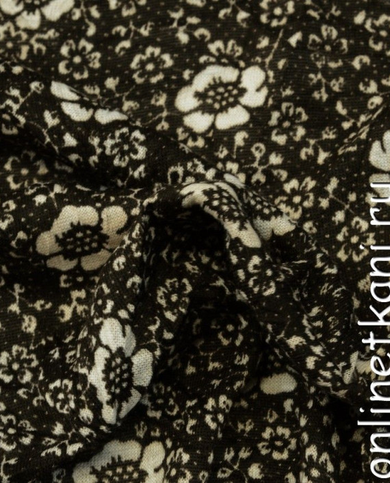 Ткань Трикотаж - последний отрез 5,2м 10066 цвет коричневый цветочный картинка 2