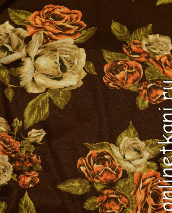 Ткань Трикотаж 0384 цвет коричневый цветочный картинка