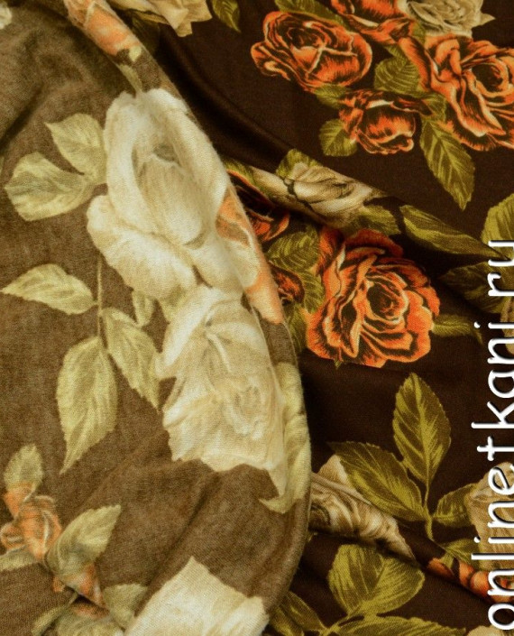 Ткань Трикотаж 0384 цвет коричневый цветочный картинка 1