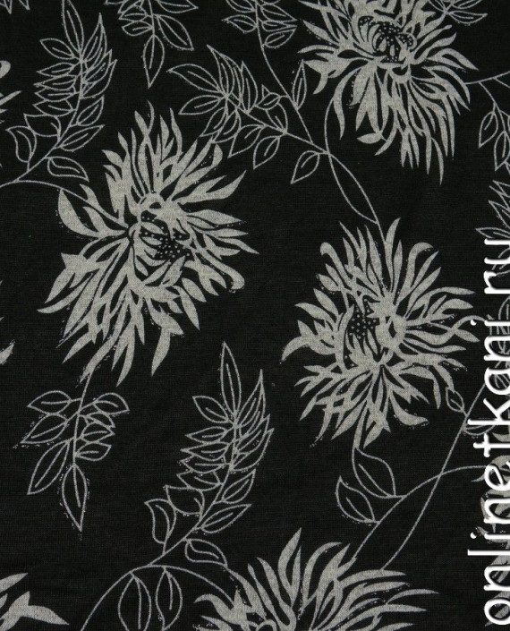 Ткань Трикотаж 0411 цвет черный цветочный картинка