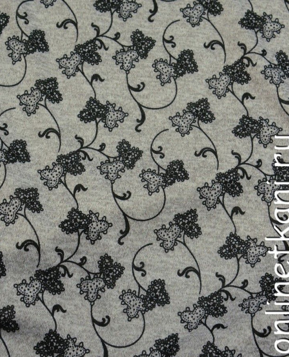 Ткань Трикотаж 0412 цвет серый цветочный картинка