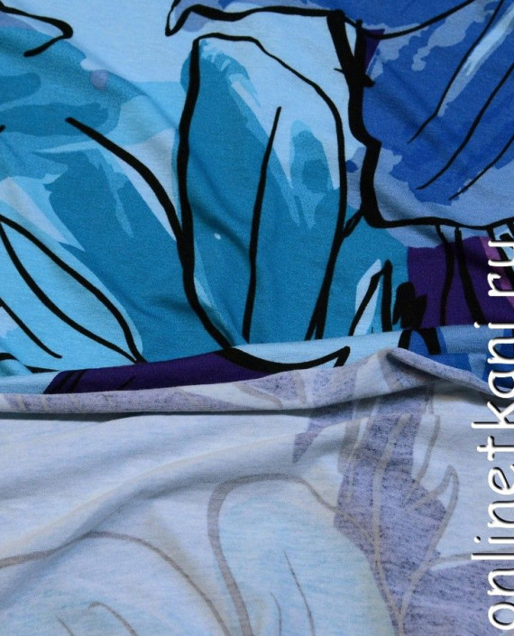 Ткань Трикотаж 0449 цвет голубой цветочный картинка 2