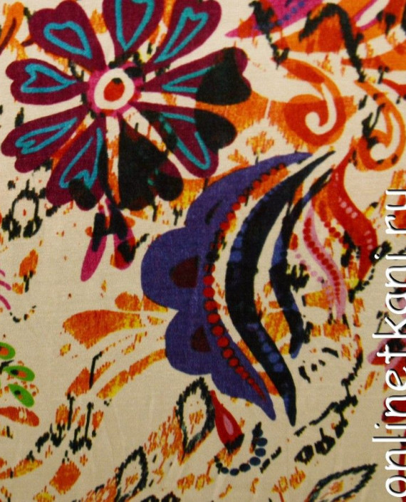 Ткань Трикотаж Принт 0504 цвет айвори цветочный картинка 1