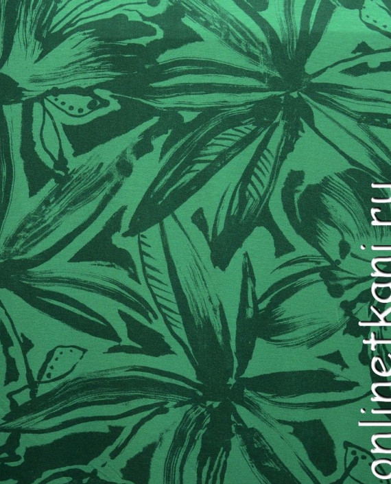 Последний отрез-3м Ткань Трикотаж Принт 10523 цвет зеленый цветочный картинка