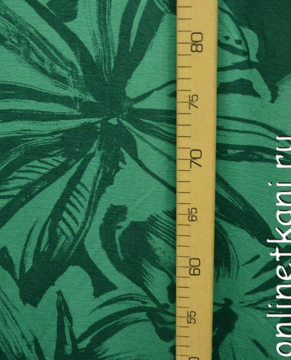 Последний отрез-3м Ткань Трикотаж Принт 10523 цвет зеленый цветочный картинка 1