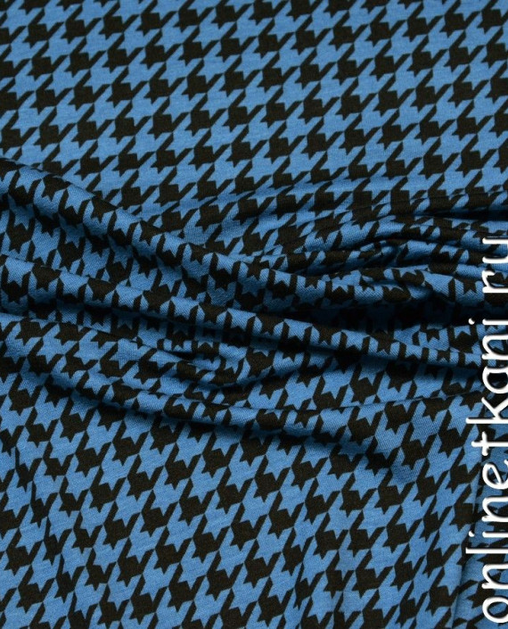Ткань Трикотаж "Гусиная лапка на синем" 0535 цвет голубой гусиная лапка картинка 1