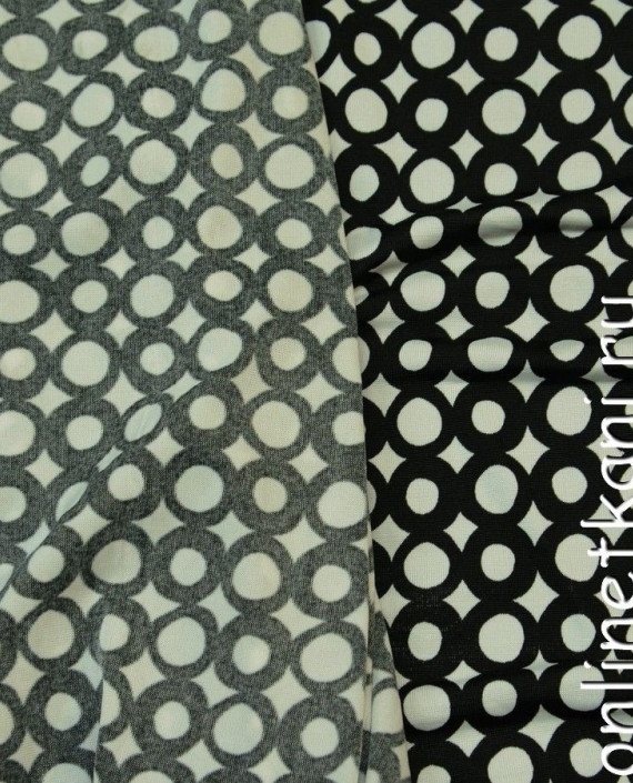 Ткань Трикотаж "Колечки черные" 0537 цвет айвори геометрический картинка 2