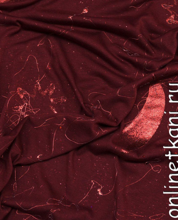 Ткань Трикотаж Принт 0763 цвет бордовый цветочный картинка