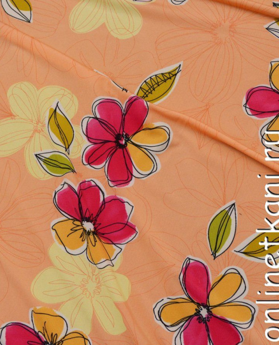 Ткань Трикотаж Принт 0769 цвет оранжевый цветочный картинка