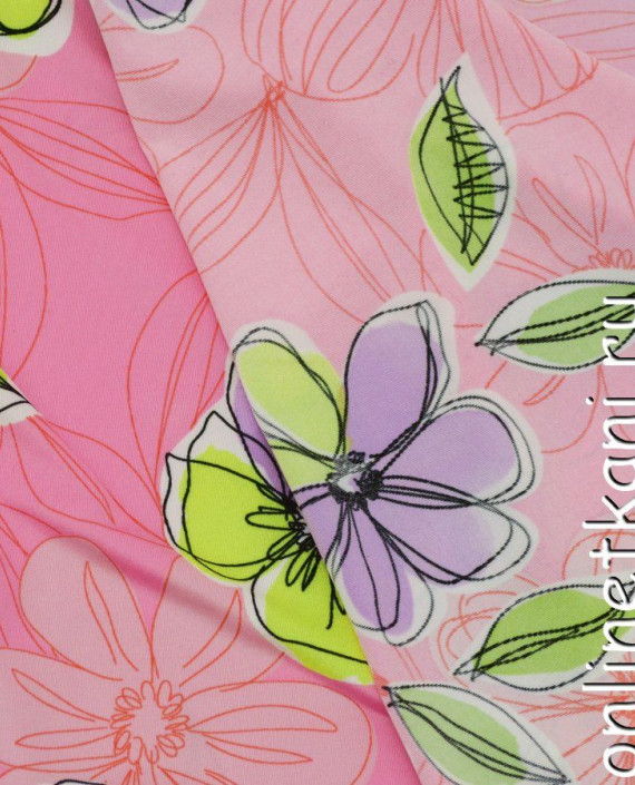 Ткань Трикотаж Принт 0773 цвет розовый цветочный картинка 2