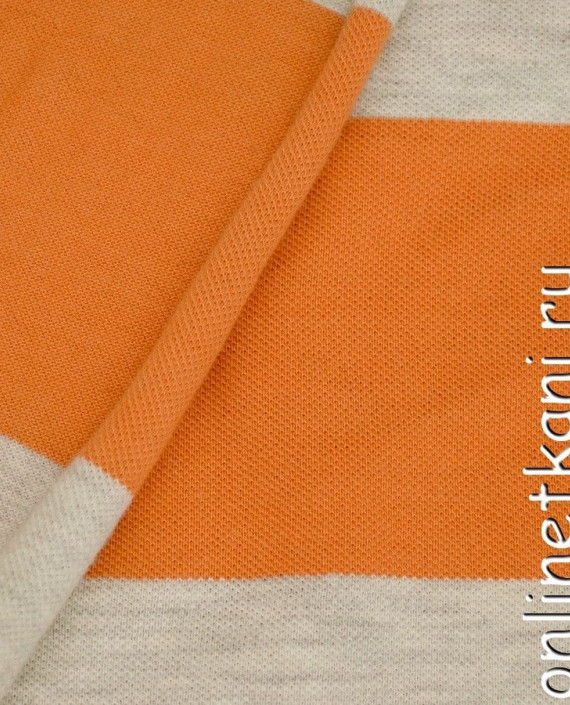 Ткань Трикотаж Пике 0958 цвет оранжевый в полоску картинка 2